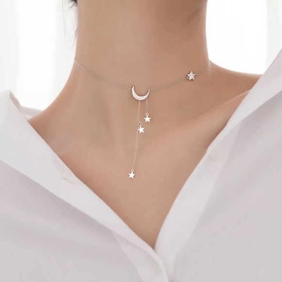 Moon & Stars Silver Choker Necklace - Picture 4 of 5
